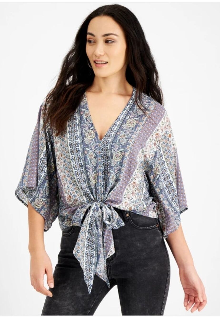 Just Polly Floral Boho Tie Top Sz Small NWOT